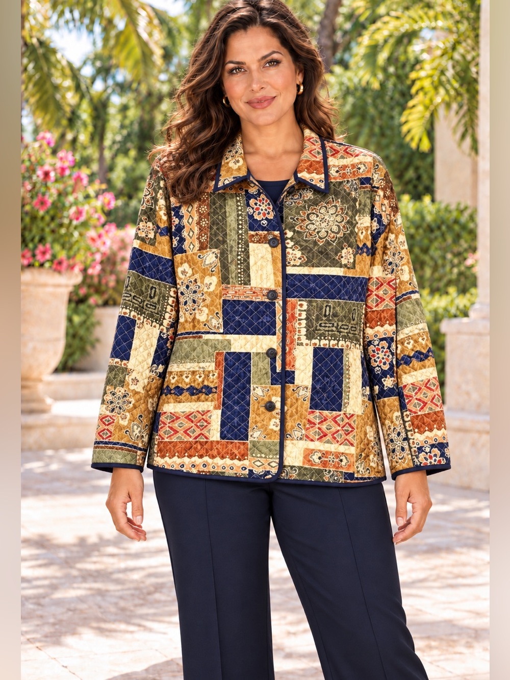 Alfred Dunner 100% Silk Quilted Patchwork Jacket Size 14 Boho Fall Shacket